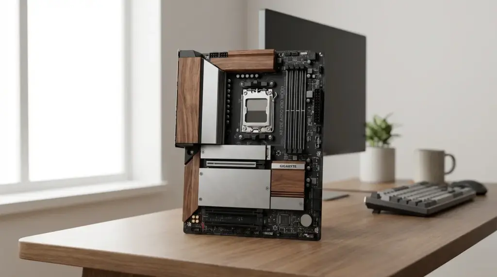 GIGABYTE X870E AERO X3D WOOD: Mainboard mit echtem Holz fürs Wohnzimmer